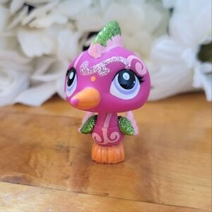 Littlest Pet Shop LPS #2340 Woodpecker Bird Pink Green Glitter Purple Eyes 2009